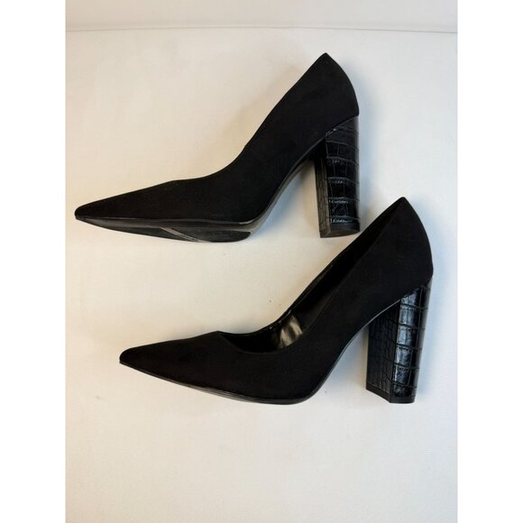 Nine West Paulee Pumps Women Size 8.5M Black Leathe Croc Pointed Toe Block Heel - Picture 6 of 13